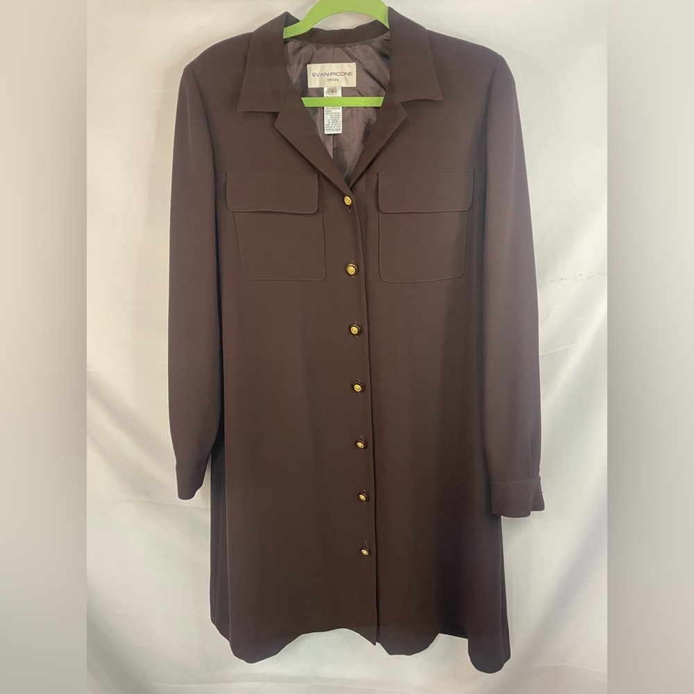 Evan Picone suit dress in the richest chocolate brown with gold lion buttons!